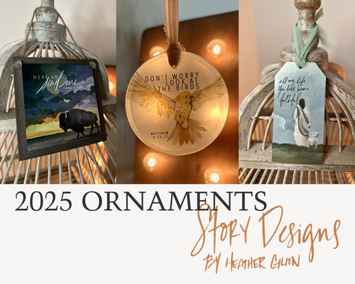 2025 Ornaments: Send me (Buffalo), Do not worry (Bird), and Jesus and Lamb